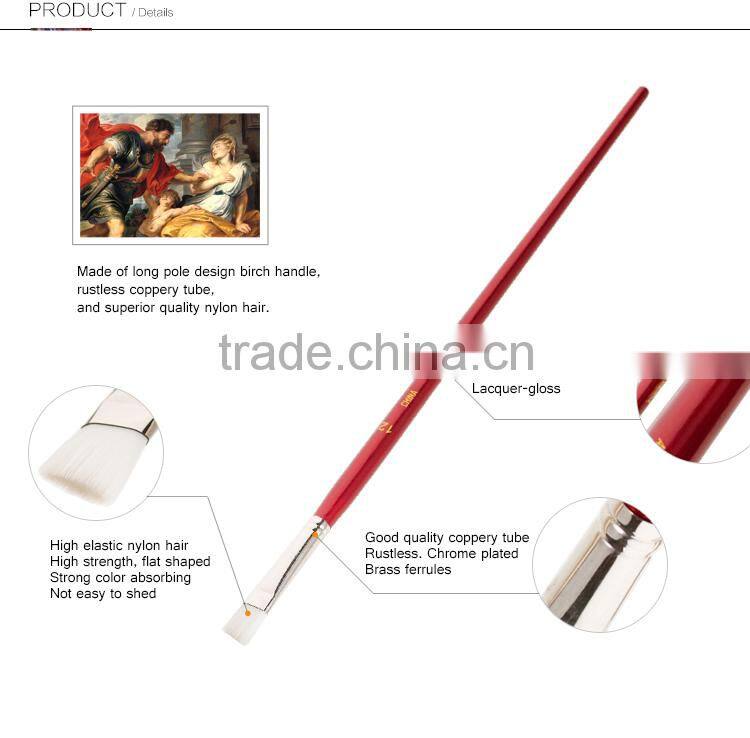 Wholesale Professional Artist Paint brush Set High Quality 6Pcs White Nylon Flat Hair Wooden Handle Oil Artist Paintbrush