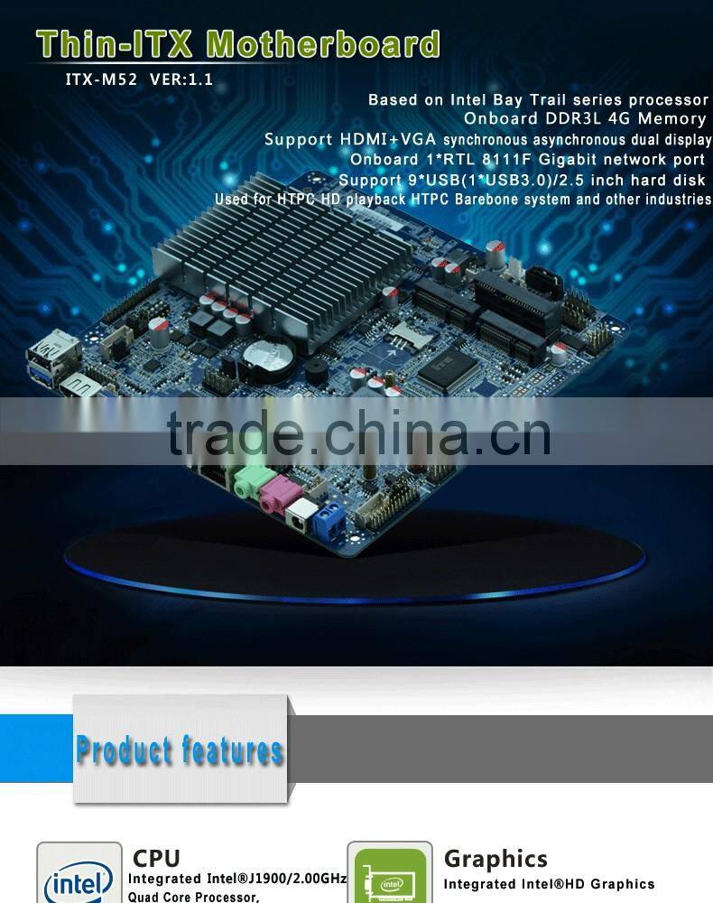 Thin itx motherboard J1900 industry pc mainboard with Onboard DDR3L 1.35V 4GB RAM