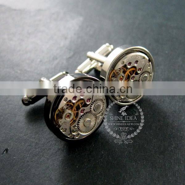 18mm vintage style steam punk watch movement core rhodium,metal gun black fashion cuff links 6600066