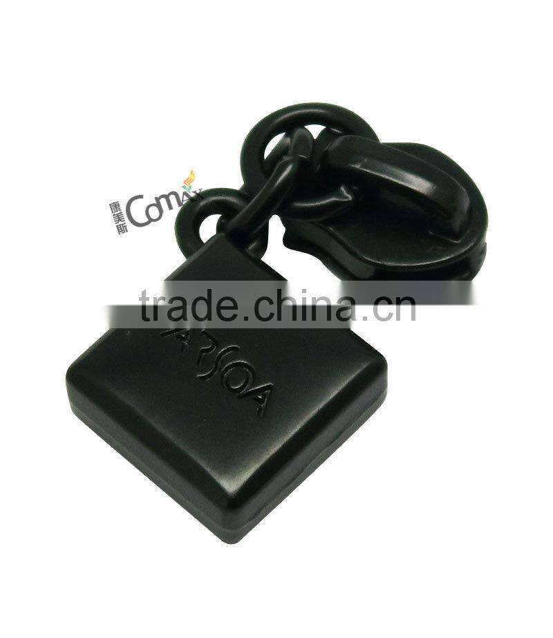 Black leather zipper puller with metal slider