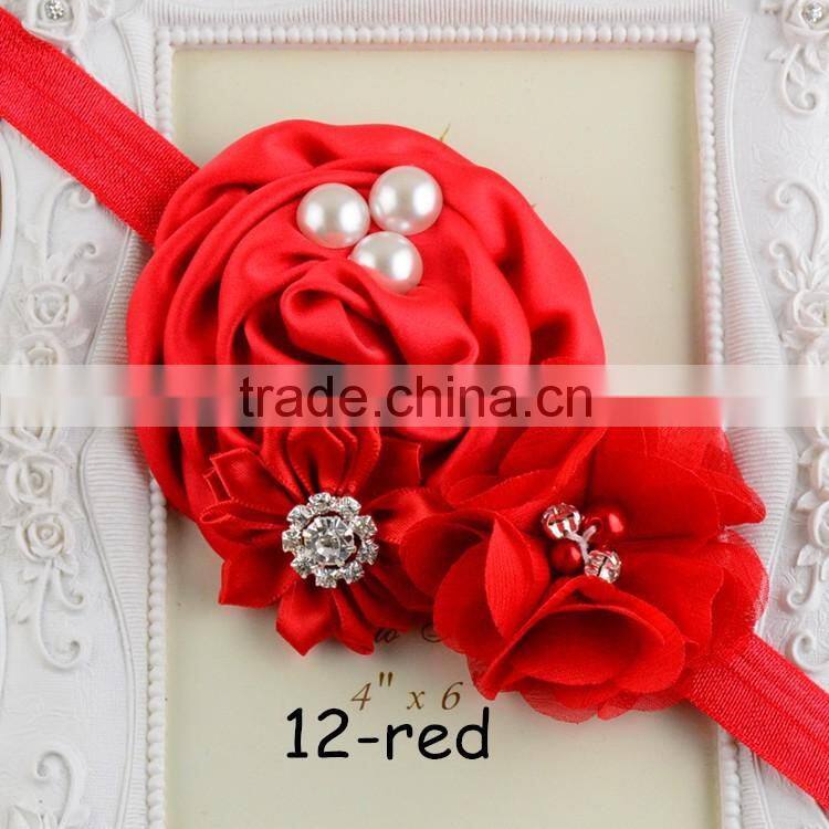 Satin Flower Pearl Headband Baby Headband 2016 QueenBaby Headwear
