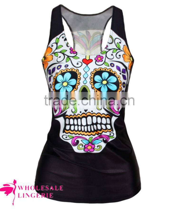 Wholesale Pinky Ladies With Corsets Printed Black stringer tank top for women