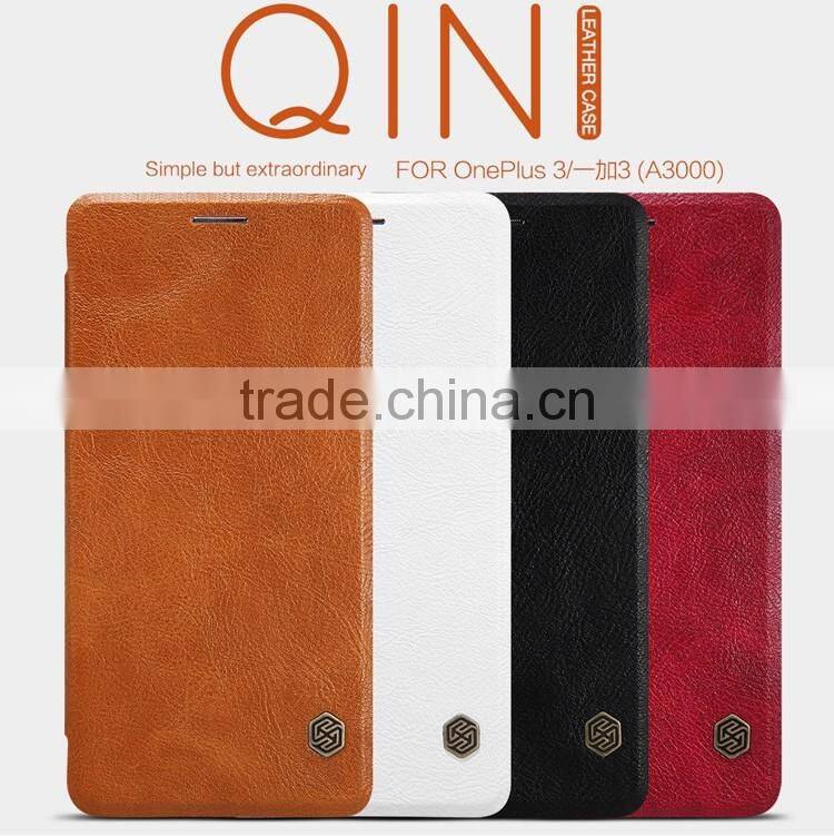 Quality Flip Leather Case For ONEPLUS 3 A3000, NILLKIN Qin PU flip leather phone Case BUSINESS CARD CASE CLASSIC RESTRO