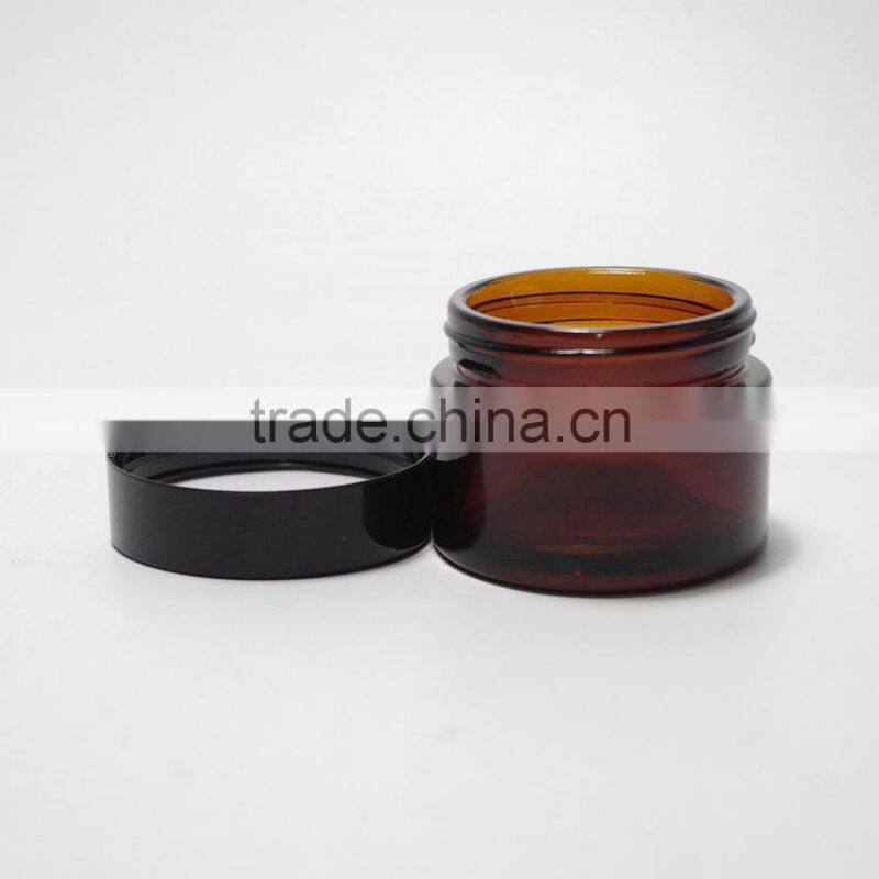 80ml straight side amber glass cream bottle with screw plastic lid