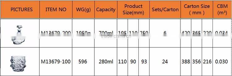 Set of 25 Oz. Clear Crystal Decanter and Six 10.14 Oz. Heavy-Base Whisky Glasses, Whiskey Tumblers, 1+6-Piece Set