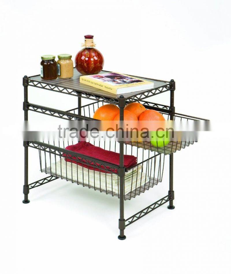 metal wire kitchen rack with 4 wheels, kitchen storage rack trolley cart