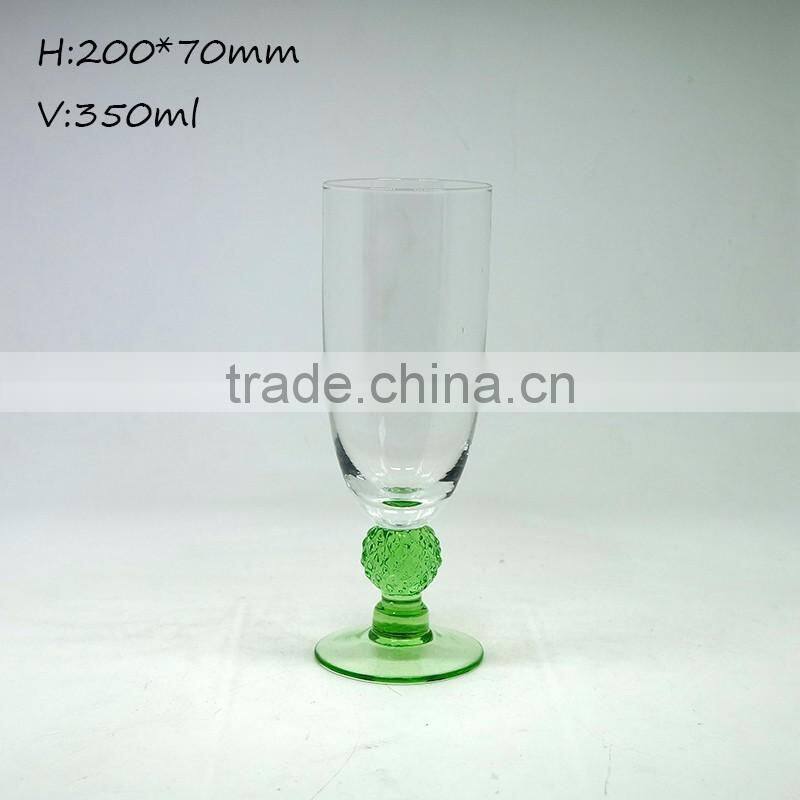 Unique design champagne flute wine glass green stemware