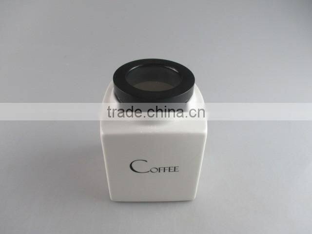 ceramic square coffee canister with plastic cover