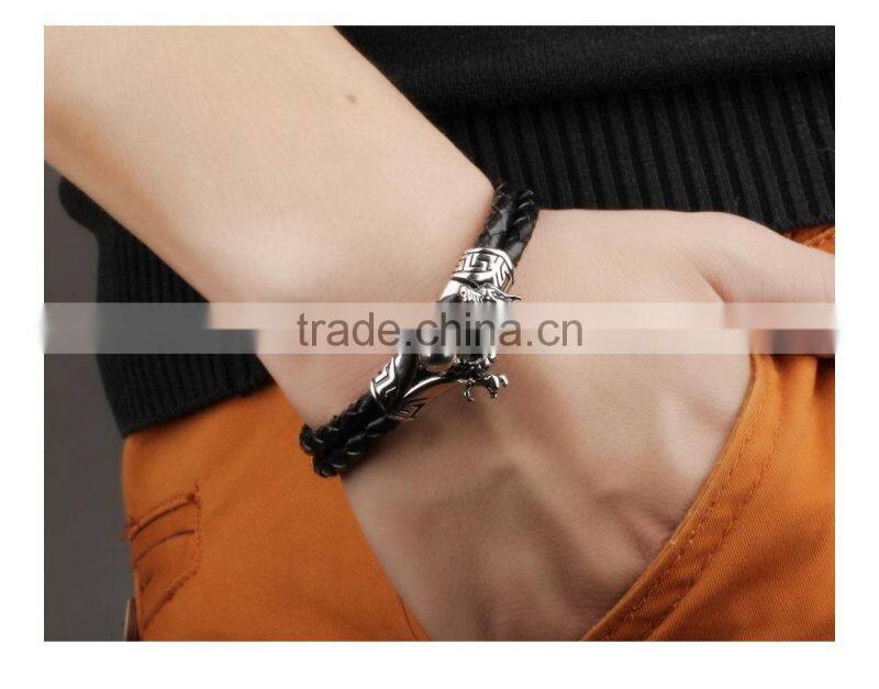 Men's Leather Bracelets 316L Stainless Steel jewelry genuine leather bracelet