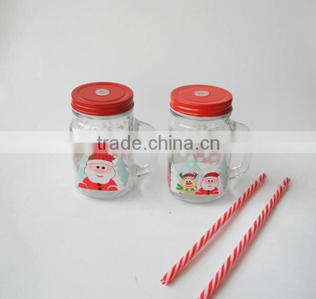 offset printing surface glass mason mug with christmas snowman decal and crown cap