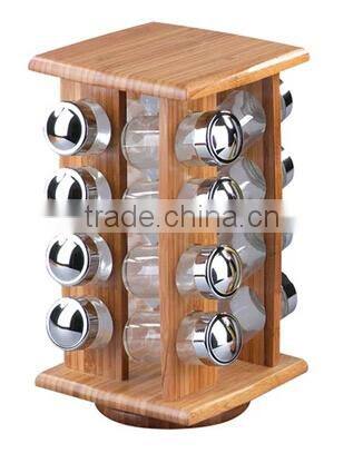 rotatable bamboo spice rack set with glass jar