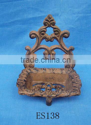 Cast Iron Fleur De Lis Victorian Soap Dish Rustic Brown