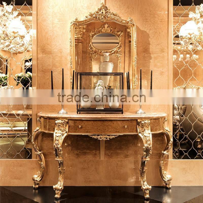 momodal luxury antique golden European solid wood decoration living room console table entrance decoration table with mirror