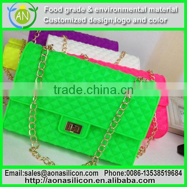 2015 silicone metal chain hand bag for women
