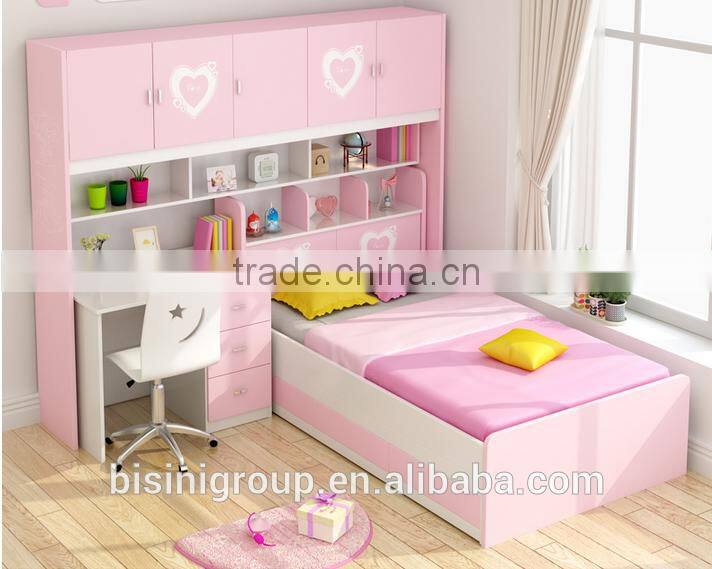 Pink and Blue Bed Children Bedroom Furniture Storage Multifuntional Combined-bed for Kids