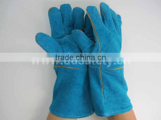 DDSAFETY 2017 Green Cow Split Welding Glove With Reinforced Blue Leather Palm