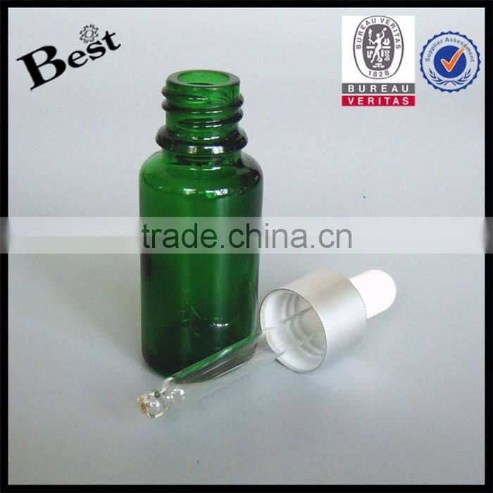 Shanghai Best manufacturer oil glass bottle 10ml 15ml 30ml 50ml green oil glass bottle with white dropper