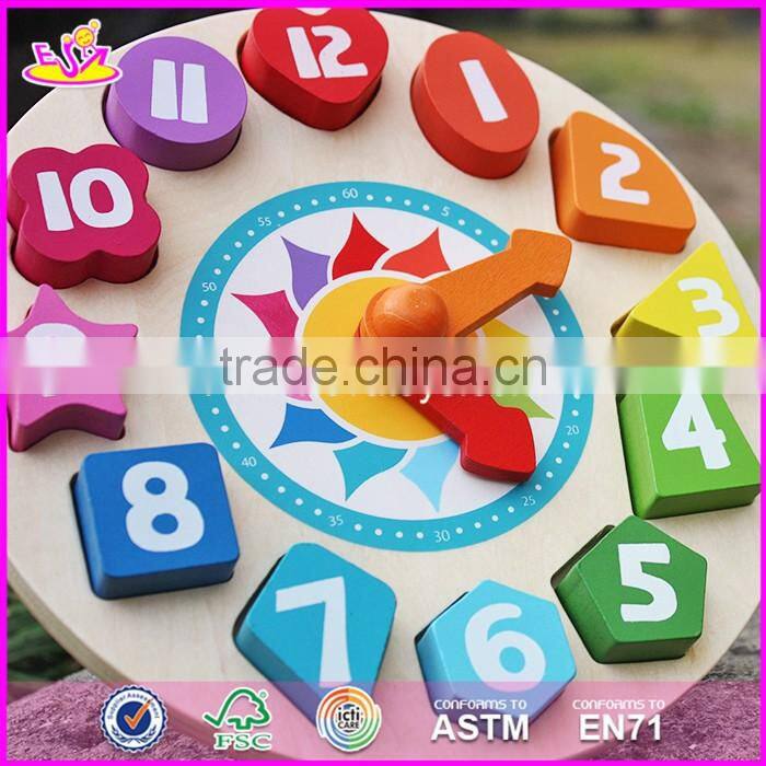 2017 New design children educational numbers toy wooden clock puzzle W14K005