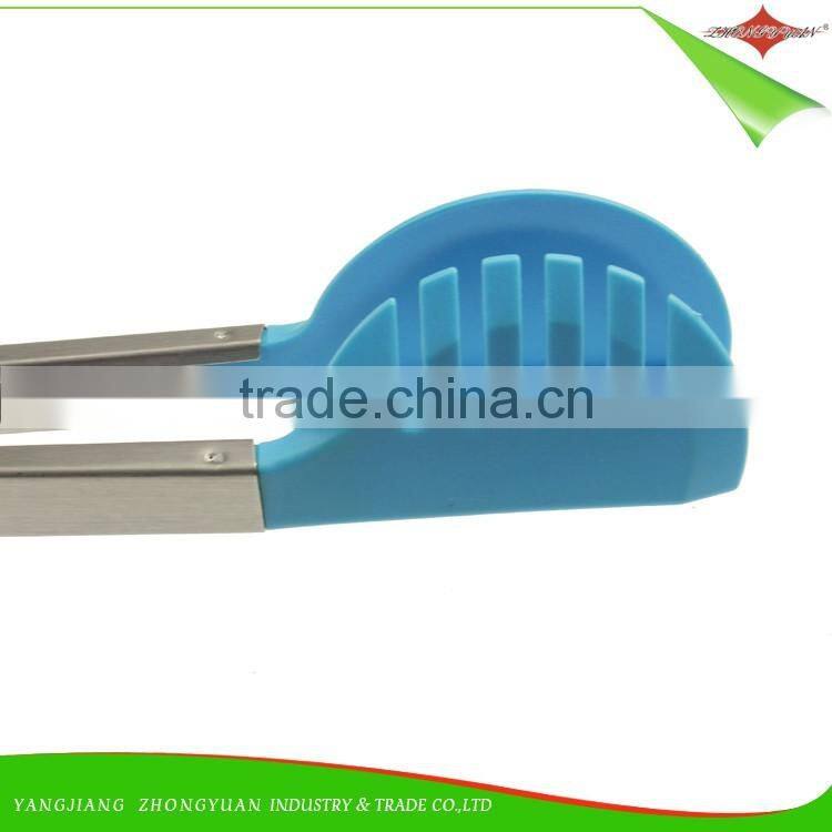 ZY-H3013 12"stainless steel Salad serving tongs Nylon Kitchen tongs with semicircle blade