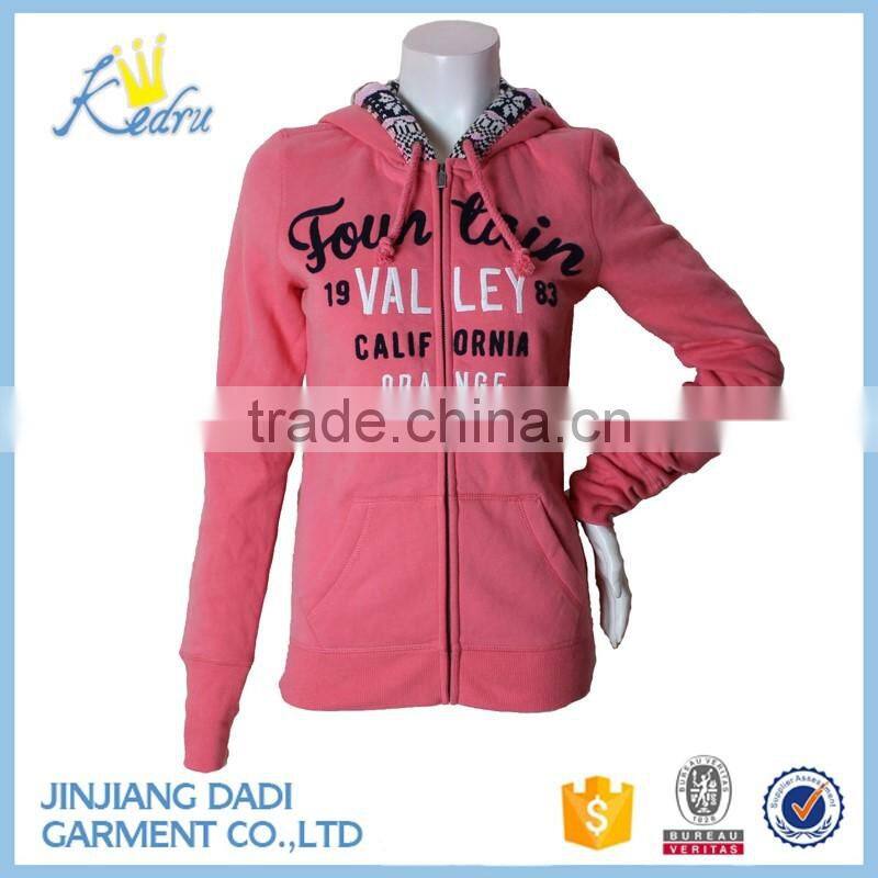 Lady Fashion Zipper-Up Sweatshirt With Chinese Style Hood