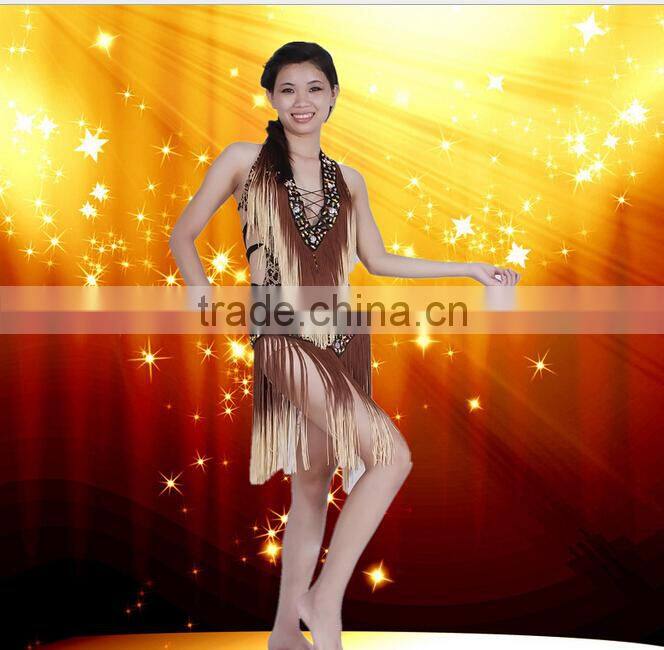 2015 summer Hot sale blackless tassel Latin dress V-line Latin dress