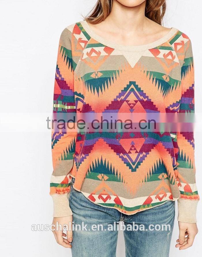 2016 hot sale lady 100%cotton all over printed sweatshirt