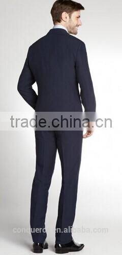 Navy Linen 2-Button Suit With Flat Front Pants(SHT1182)