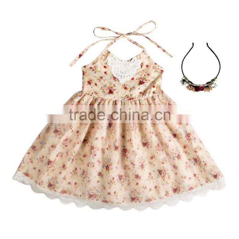 Boutique baby clothing girl spring dress girl flower dress with headband