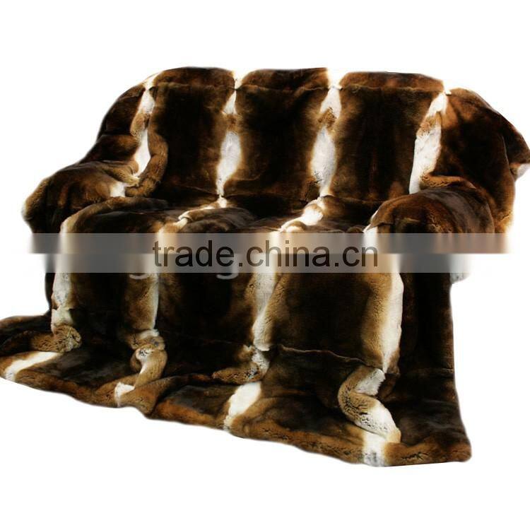 CX-D-58 Natural Color soft Rex Rabbit Fur Throw Blanket -Genuine Fur Rug