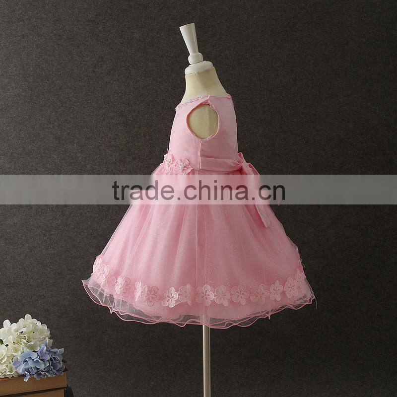 Summer frock designs pictures Baby girls one-piece party dresses Sleeveless Puffy Applique Pink Flower Shiny performance dress