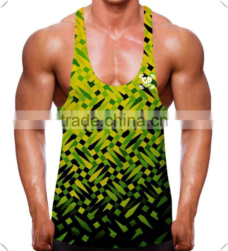 sublimation printing bodybuilding vest stringer fitness gold tank tops muscle training vest custom for men summer