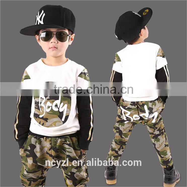 100% cotton handsome military uniform baby winter clothes and printing baby words children hoodies sets