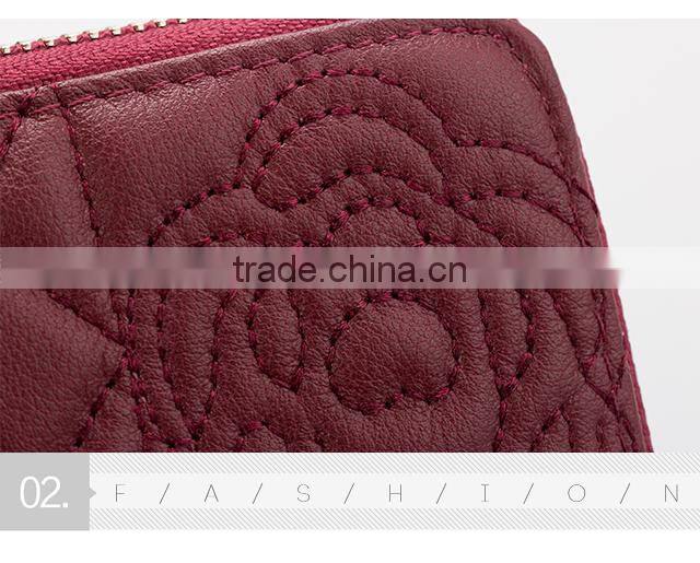 2017 Luxury Fashion Women Wallet Long Purse Bueatiful Flower Embossing Zipper Woman Leather Purse