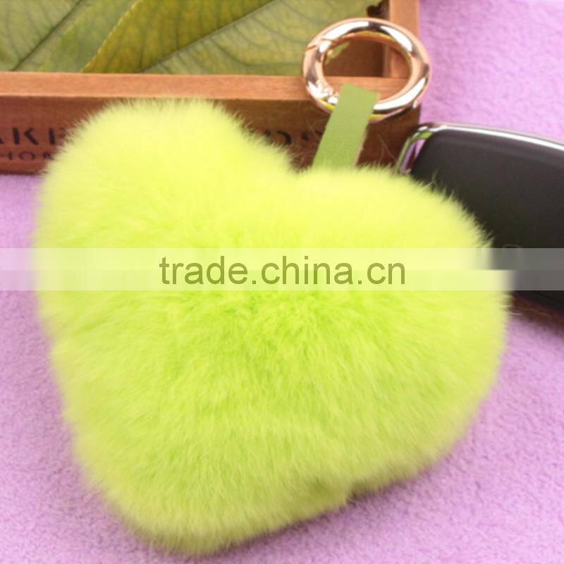 Myfur Wholesale Heart Shape Soft Rex Rabbit Fur Pompom Keychain Fur Pompom