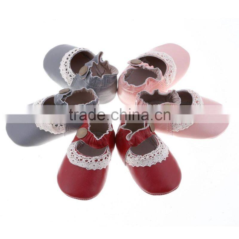 Lace decoration lovely baby girl moccs, leather baby girl leather moccasins