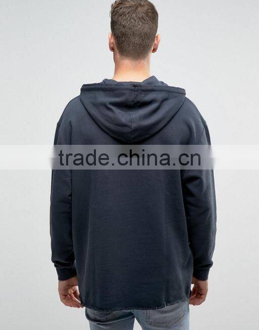 Men's Oversized Longline Hoodie In Washed Black
