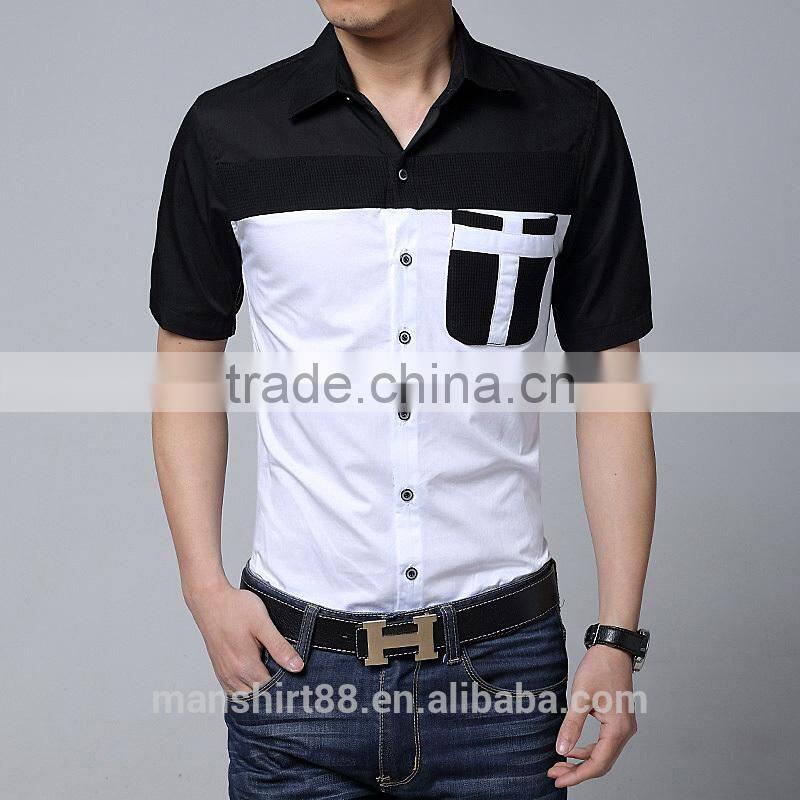 elegant contrast color slim fit casual short sleeve men casual shirt