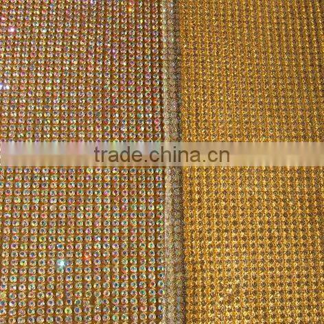 hot fix chaton metal base rhinestone trimming metal mesh crystal AB gold base mesh