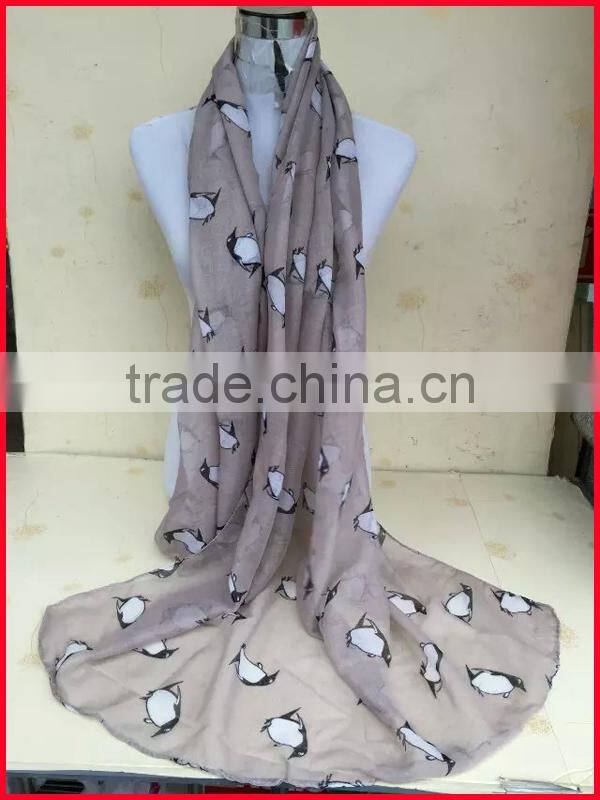 Beautiful girls penguin print animal scarf