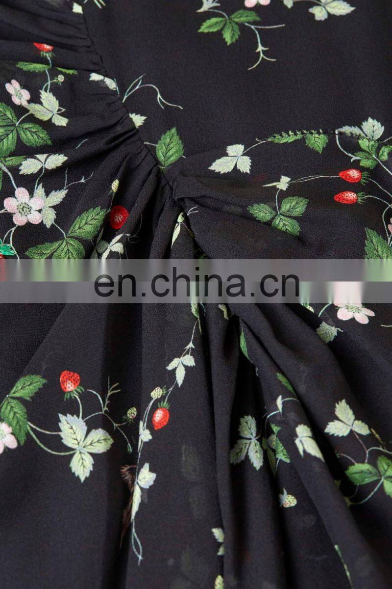 Round neck Floral printed chiffon printed dress with ruffled details