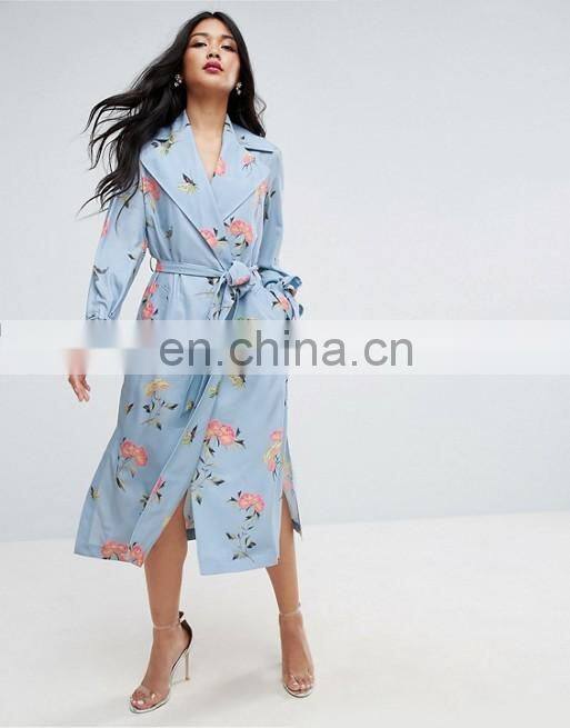 Wholesale New Fashion Autumn Printing Back Side Vent Bulk Ladies long Wind Coat