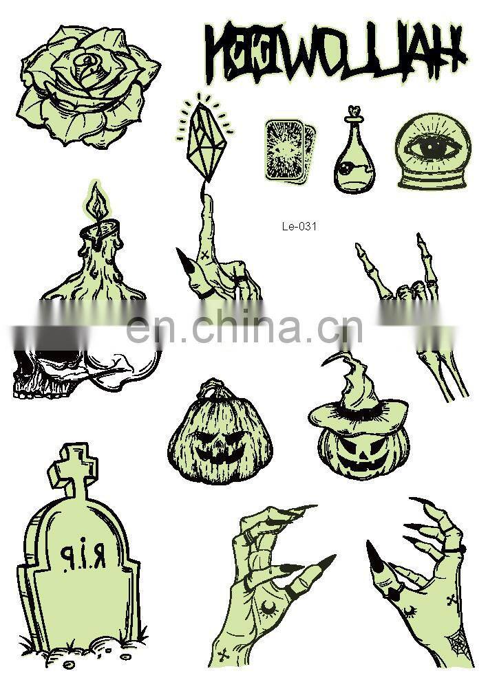 Rocooart Halloween Luminous Temporary Tattoo Tombstone Tattoo Witch Glowing in Dark Waterproof Tattoo Stickers Hallowmas