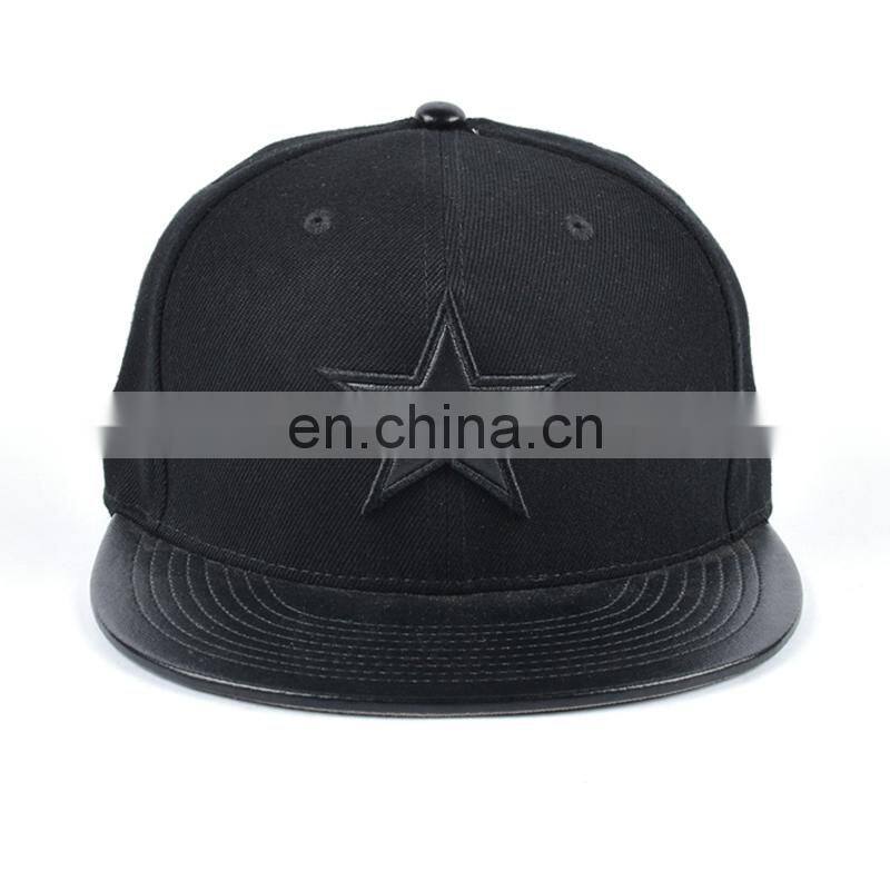 Fashionable classic style leather brim snapback caps custom