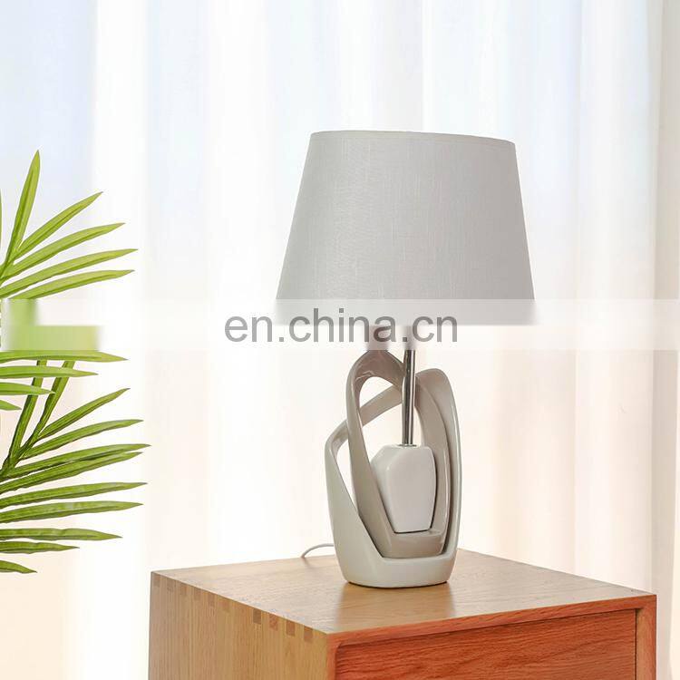 Top sale beige porcelain base cloth lampshade home decor hotel table lamps for indoor