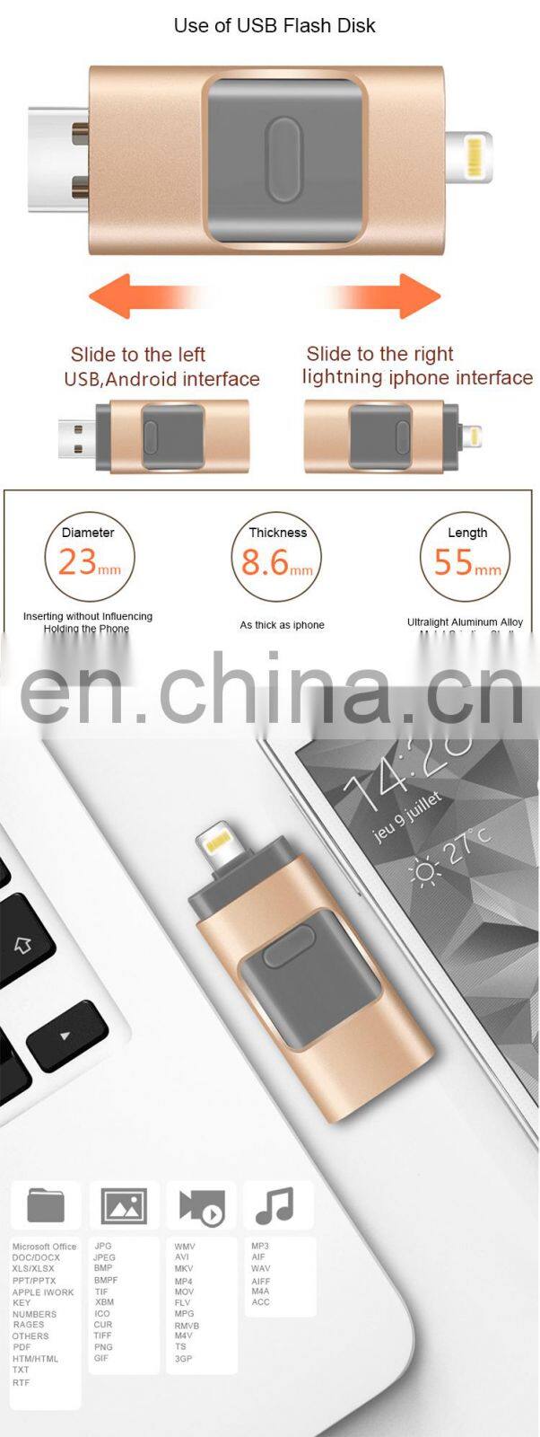 hot selling 3 in 1 USB Iflash Drive for iphone ipad Android 8G USB Flash Drive OTG with best price