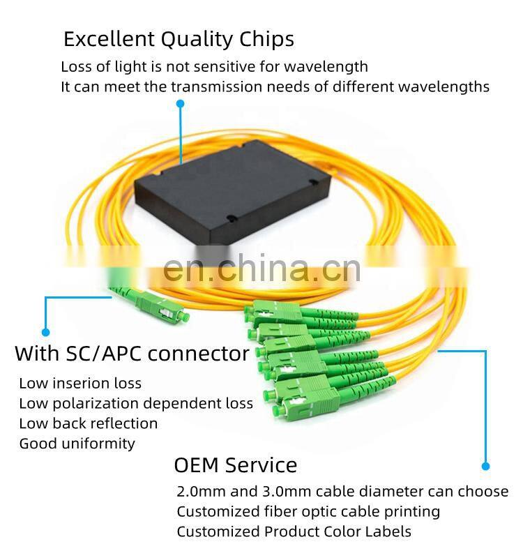High quality ftth splitter 1:8 fiber optic PLC Steel Tube Type