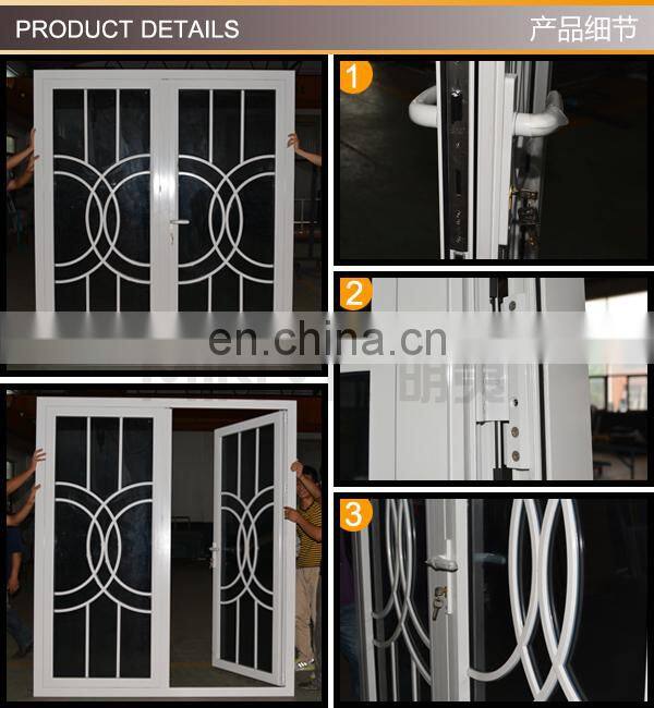 china suppliers aluminum front double door designs with beautiful grills