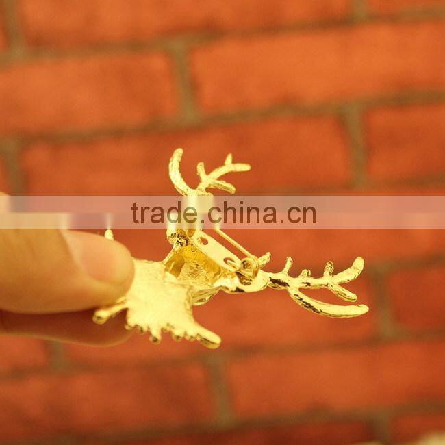 New design metal bronze elk head christmas brooch