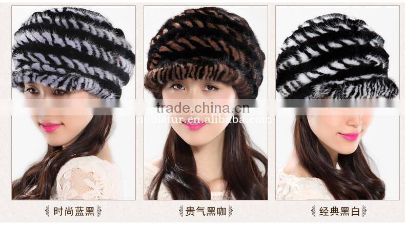 2015 new Korean style mink fur beretluxury knitted visor cap