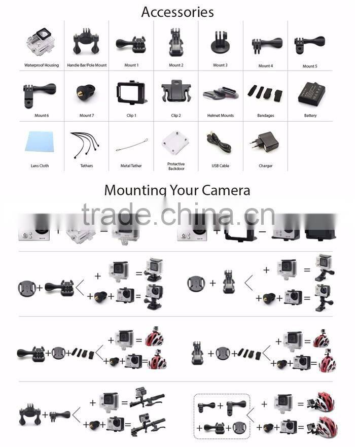 winait Ultra 4k wifi action camera waterproof Sunplus SPCA6350 with 170 degree 6G A+ HD Ultra-Wide Fish-eye Len sports camera